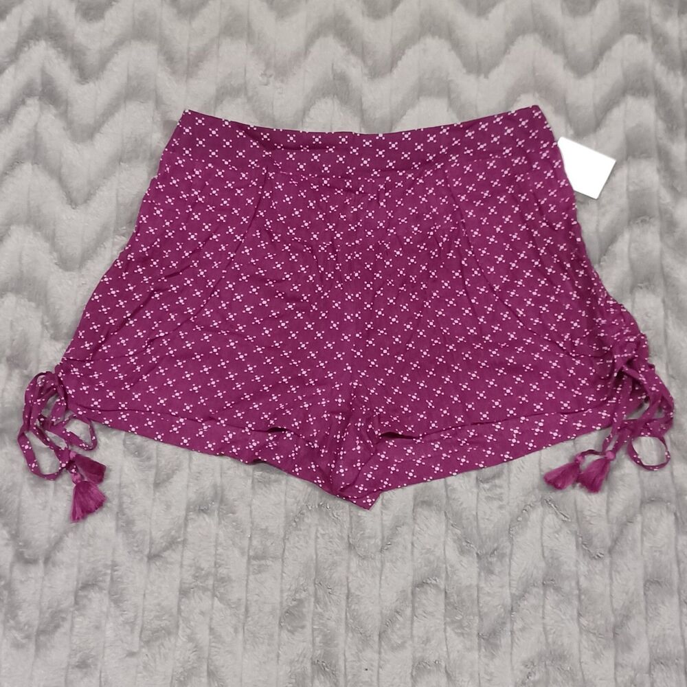Raga Womens Size M Purple White Semi Sheer Tassle Lounge Shorts NWOT